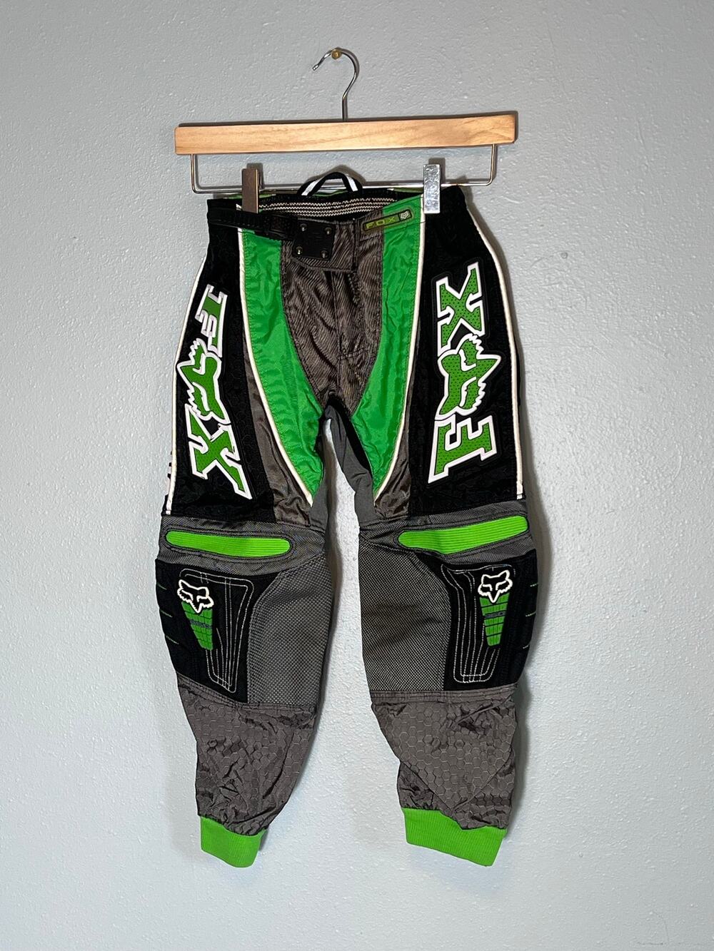 Fox Motocross Kids Sz 24 Racing Pant Youth Rubber Padding Green Black 20 Inseam